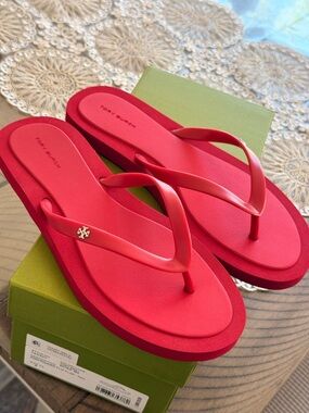 Tory Burch Bright Red Platform Thong Sandals
